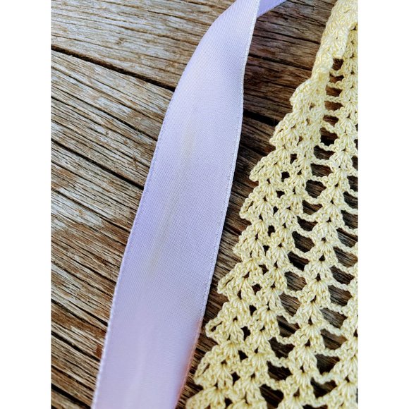 Vintage Yellow crochet Purple Ribbon Half apron - Picture 5 of 10